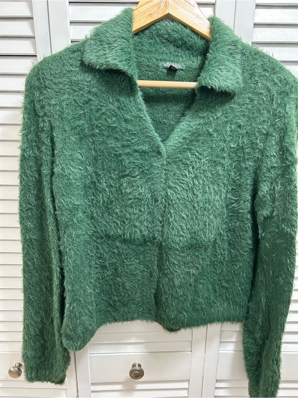 wild fable Women’s Green Fuzzy Collared Sweater Jacket Size M